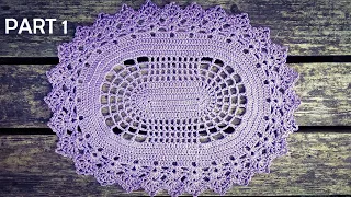 Crochet Oval Violet Doily Table Runner Tutorial Part 1 Round 1 - 7