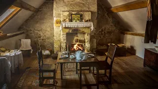 Ambience/ASMR: 19th Century Cottage with Rain Shower & Fireplace, 5 Hours