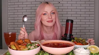 MUKBANG | Борщ, ленивые голубцы, картошка, салат | borsch (soup), cabbage rolls, snacks не ASMR