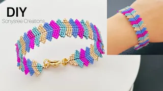 Peyote Herringbone Chevron Beads Bracelet || Diagonal Peyote Bracelet || Super Easy Tutorial