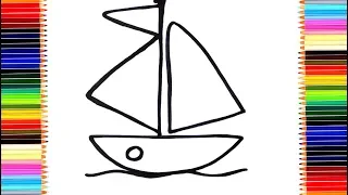 Как нарисовать кораблик/ мультик раскраска кораблик для детей / учим цвета