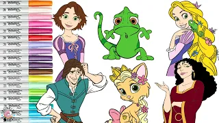 Disney Princess Rapunzel Coloring Book Page Compilation Pascal Flynn Rider Mother Gothal Palce Pets