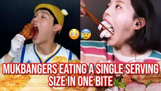 mukbangers eating a serving size in ONE BITE