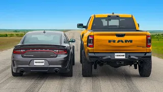 Кто победит в заезде: Dodge Charger с 1000 л.с или Dodge RAM с 1000 л.с?