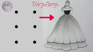 how to draw a girl with gown || drawing girl from points || beautiful girl drawing