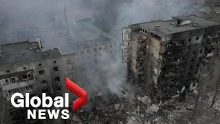 Russia-Ukraine conflict: Drone video shows destruction in town near Kyiv following airstrikes