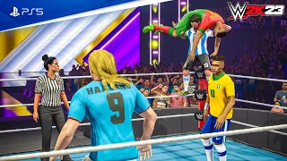 WWE 2K23 - Messi & Neymar vs. Ronaldo, & Haaland, | Tag Team Championship Match | PS5™ [4K60]