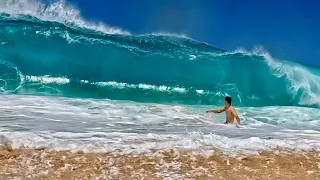 Dangerous Shorebreak vs Skinny Human