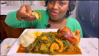 African food shrimp 🍤 roasted chicken vegetable soup with yam Fufu/mukbang eating show no talking