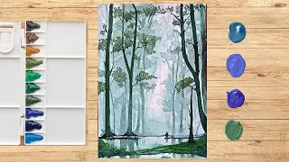 Paint Misty forest with me |easy watercolor painting for beginners|