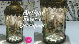 Reverse decoupage | Antique Bottle Art | Bottle Decoration Ideas | Decoupage art