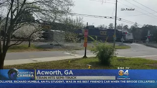 Truck Stuck On Tracks Hit By Train
