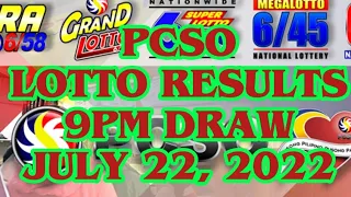 PCSO LOTTO RESULT | 9PM DRAW | JULY 22, 2022