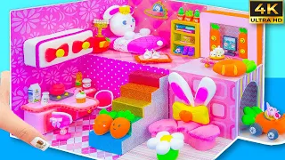 How To Make Pink Bunny House with Bunk Bed, Rainbow Stairs from Polymer Clay ❤️ DIY Miniature House