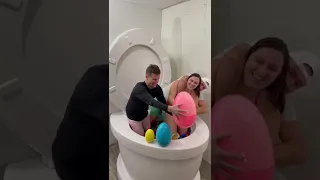 Surprise Egg Party Game Challenge in Giant Toilet with BIG MONEY PRIZE #shorts