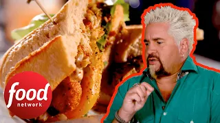 “This Is Outrageous” Guy Fieri Falls In Love With This Crab Cake Po’Boys | Diners, Drive-Ins & Dives