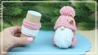 Amazing Gnome made of Yarn and Cardboard Sleeve 🎄 Christmas decorations 🎅 DIY NataliDoma