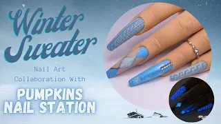 'WINTER SWEATER' NAIL ART COLLAB WITH PUMPKINS NAIL STATION | Glow In The Dark Freehand Nail Art