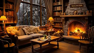 Cozy Winter Coffee Shop Ambience ⛄ Smooth Jazz Background Music & Crackling Fireplace for Relaxing