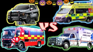 USA vs  UKRAINE  police car ambulance, fire Truck Siren Horn Sound Vercionatyon in 53 seconds