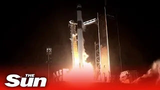 SpaceX Dragon spacecraft with crew aboard launches towards the ISS
