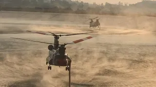 Orange County Wildfires Firefighting MH-47 Chinook CH-54A Helicopters Refilling