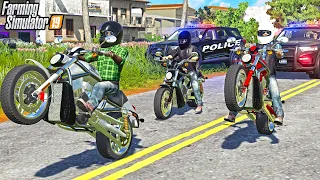 BIKER GANG WHEELIE IN FRONT OF COPS (POLICE CHASE) | FARMING SIMULATOR 2019