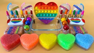 Rainbow Heart | Mixing Makeup,Eyeshadow,Glitter,Clay Into Slime💝Satisfying Slime Video #ASMR