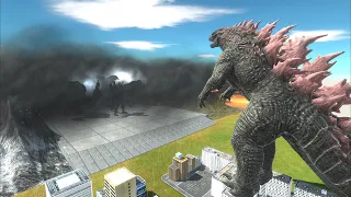 Evolved Godzilla Defend The City under attack by Kaiju Monster from the Storm