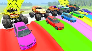 Monster Truck & Autos De Colores High Speed Jumps vs Colorful Trap Portals - HT Gameplay Official