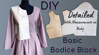 DIY How To Draft Basic Bodice Pattern 🥖📝With Darts For Beginners and Sleeve pattern Drafting tutoria