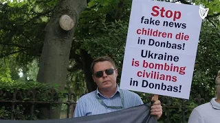Members of Russian speaking community hold protest outside Ukraine embassy
