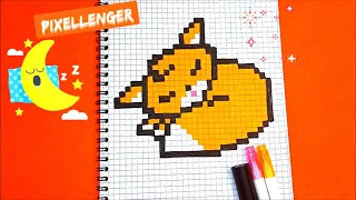 Как рисовать по клеточкам Спящую Лису Простые рисунки Лисичка How to Draw Fox Pixel Art