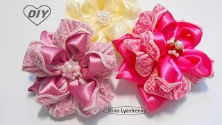 Канзаши. Цветок из лент МК/ DIY Ribbon Flower/ Flor de la cinta#219