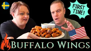 First time! Swedish couple try New York Buffalo Wings! State dish.