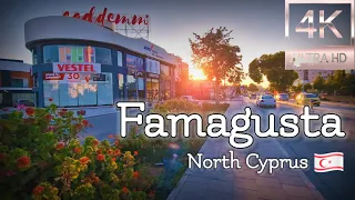 4K walking tour during a beautiful sunset in Famagusta city center in North Cyprus (summer 2023)!