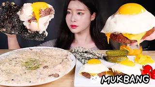 ASMR * THICK AND CREAMY TRUFFLE RISOTTO & CHEESE HAMBURG STEAK & DEEP-FRIED SEAWEED MUKBANG