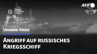 Drohnenbilder sollen Zerstörung von russischem Kriegsschiff zeigen | AFP