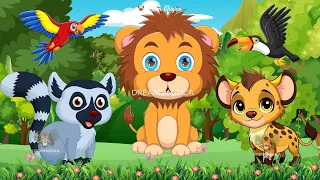 Happy animal moment: Lemur, Lion, Hyena, Donkey, Cow, Kangaroo, Parrot - Animals sound