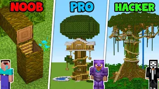 Minecraft JUNGLE TREE HOUSE BUILD CHALLENGE : NOOB vs PRO vs HACKER / Animation