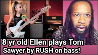 I see but i dont believe! 8yr old ELLEN ALAVERDRYAN plays bass on Rush classic Tom Sawyer |REACTION