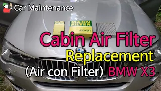 How to Replace Cabin Filter for BMW X3 F25, Air conditioner filter change, bonnet(hood), glove box