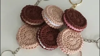 Chaveiro de Crochê Bolacha Recheada Muito Fácil/Chaveiro Biscoito de Crochê