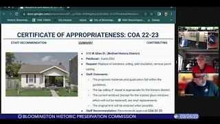 Bloomington Historic Preservation Commission, March 24, 2022