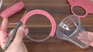 SUPER  IDEA! Look what I'm doing with the plastic cup I used to drink coffee in at the cafe- CROCHET