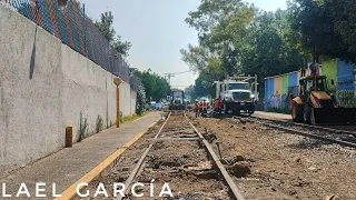 Reparación de vías en santa Julia línea C, maquinaria levantando vía y rompiendo durmientes