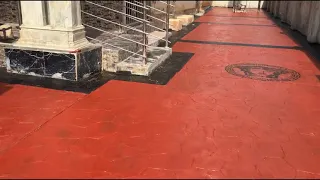 Price Of Stamp Concrete Flooring Installation In Red And Black Color Design With Or Without Labour.