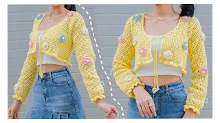 Crochet Daisy Mesh Cardigan Tutorial | Crochet Mesh Cardigan | Chenda DIY