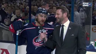 The Captain Nick Foligno addresses the Blue Jackets faithful after their series win