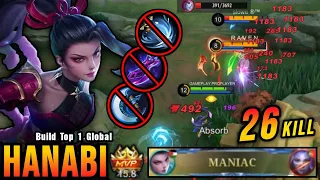 26 Kills + MANIAC!! Hanabi New Build (PLEASE TRY) - Build Top 1 Global Hanabi ~ MLBB